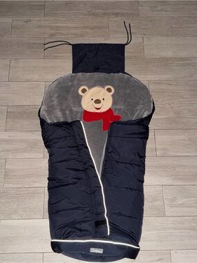 Navy Blue Kids Puffer Footmuff with Bear Hood by